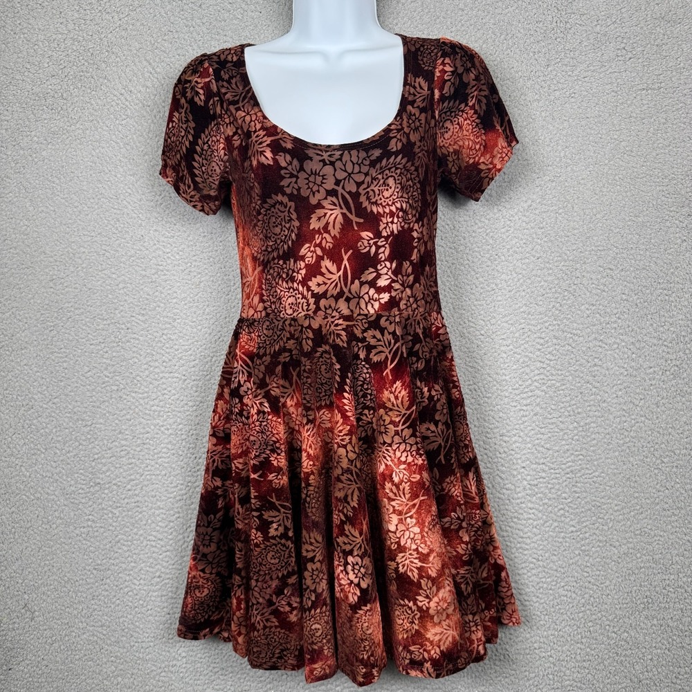 MINKPINK Dress Womens S Rusty Brown Velvet Burnout Floral Forrest‎ Fairy Grunge